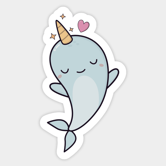 Cute Kawaii Narwhals With Hearts Sticker by happinessinatee